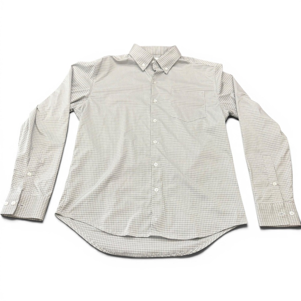 Ministry of Supply Apollo Slim Fit Grey Plaid Performance Dress Shirt Mens M